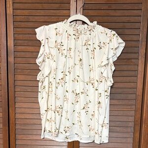 MELLODAY Cream Floral Smocked Neck Ruffle Sleeve Blouse